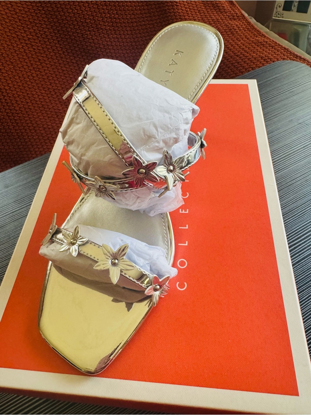 Katy Perry Collections Silver Floral Slide Sandals